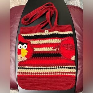 Y2K Retro ANGRY BIRDS Knit Crochet BOHO Double Strap Tote Bag Purse‎ RARE
